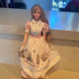 Barbie in Pastel Pink and Cream Dress with Blue Accent